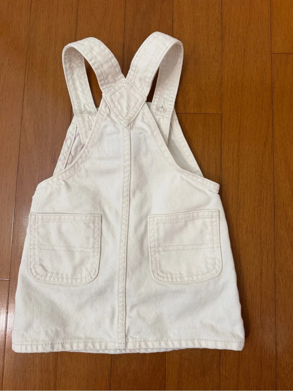 Old Navy White Denim Overall Dress with Embroidered Floral Detail